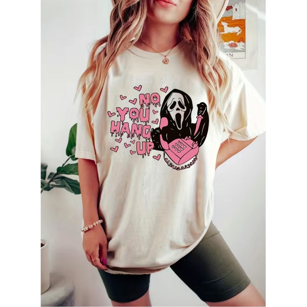 NWT Halloween Scream Ghoul Ghost  Graphic Tee - "No You Hang Up"